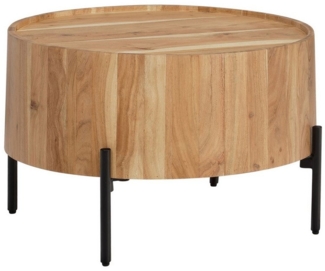 FINEBUY Couchtisch FB105390 (Kleiner Wohnzimmertisch, Sofatisch Metallgestell), Akazie Massivholz 60 x 60 x 41 cm, Kaffeetisch Rund
