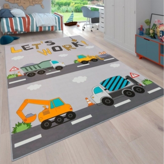 Paco Home Kinderteppich Bino 578, rechteckig, Höhe: 4 mm, Spielteppich, Motiv Autos & Baustelle, Kinderzimmer
