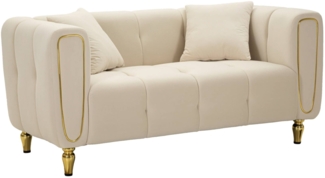 Dmora 2-Sitzer festes Sofa Gandolfo, lineares Sofa, Sofa für Wohnzimmer, Lineare Stoffstruktur, 81x155 h71 cm, Creme und Gold