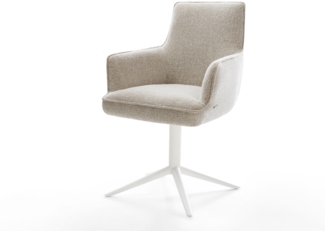 Drehstuhl Heira-Flex mit Armlehnen Webstoff Soft Beige Fußkreuz Weiß 360° drehbar Wippfunktion Taschenfederkern