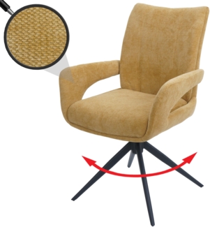 Esszimmerstuhl HWC-O78, Küchenstuhl Stuhl, drehbar Auto-Return, Stoff/Textil Chenille (310g/m²) Öko-Tex ~ senfgelb