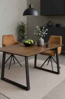 Ausziehbarer Esstisch in Holzdekor & Metall, 140–180 cm, Synchronauszug