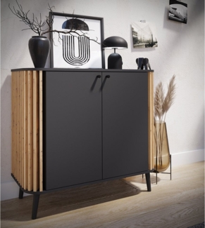 Lomadox Kommode PONTS-158, grau Eiche Lamellen Retro Style Sideboard 92x87,5x40 cm