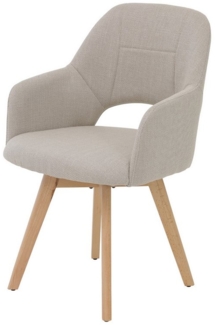 Massivart® Polsterstuhl Armlehnen Webstoff / grau/beige / 360°-Drehfunktion / STADE, Gestell Eiche Massivholz unbehandelt • Sitz fest gepolstert