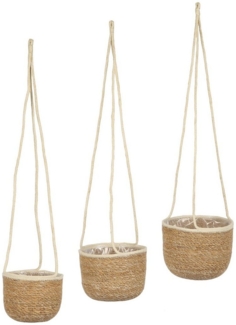 Spetebo Übertopf Seegras Blumenampel 3er Set natur 23 / 20 / 17 cm