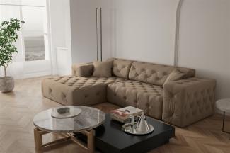 Ecksofa Designersofa CHANTAL in Stoff Opera Velvet Taupe Ottomane Links