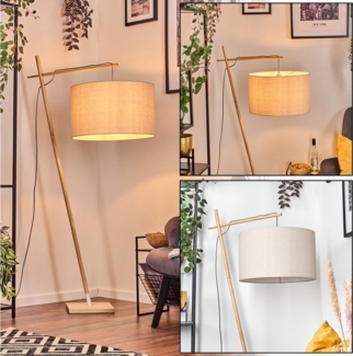 hofstein Stehlampe Stehlampe aus Holz/Leinen in Naturfarben, ohne Leuchtmittel, Schirm (50 cm) u. Fußschalter, 160 cm, 1 x E27, ohne Leuchtmittel