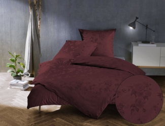 Bettwaesche-mit-Stil Mako Satin Jacquard Damast Bettwäsche Zoé Rose – bordeaux rot – Garnitur 155x220 + 80x80 cm