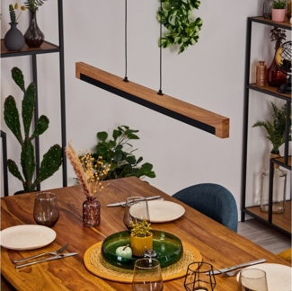 hofstein Hängeleuchte Hängelampe aus Metall/Holz/Kunststoff in Schwarz/Natur/Weiß, LED wechselbar, 3000 Kelvin, skandinavisches Design, Höhe max. 119cm, 24 W, 2800 Lumen, 3000 Kelvin