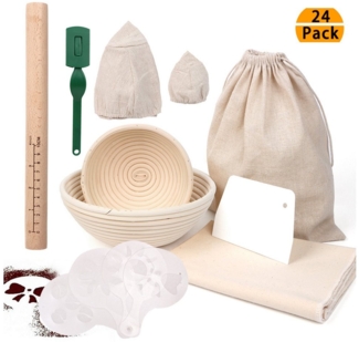 OSTWOLKE Gärkorb Gärkörbchen Rund Proofing Baskets 16+22cm mit Bäckermesser Nudelholz, (1-tlg)