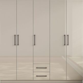 OTTO home Kleiderschrank Sylt Schlafzimmerschrank Garderobe Schrank TOPSELLER in hochglanz weiß (5 Türen, 2 Schubladen, schwarze moderne Griffe, 7 Einlegeböden) Drehtürenschrank mit perfekter Innenausstattung, Breite 200cm
