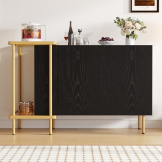 Moderner Sideboard Schrank Schwarz mit versteckten Türgriffen und Metallbeinen Aufbewahrungsschrank für Esszimmer mit offenen Fächern Sideboard 120 cm Breite minimalistischer Aufbewahrungsschrank mit 16 cm Beinen