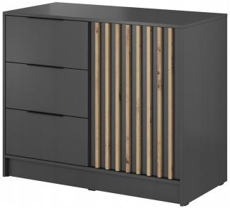 MOEBLO Kommode JOHN 2D (dekorative Lamellen Schrank Sideboard mit Türen und 3 Schubladen, Moderne Wohnzimmer Schlafzimmer Möbel Kommode für Wohnzimmer), (BxHxT): 105x86x45 cm