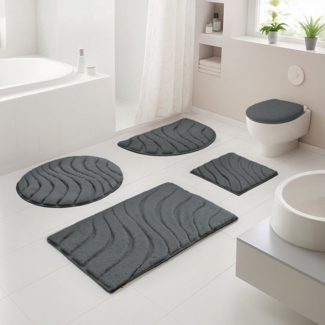 OTTO home Badematte Levii, Badvorleger, Badezimmer Teppich, sehr weich, Höhe 20 mm, rutschhemmend beschichtet, fußbodenheizungsgeeignet, schnell trocknend, Polyester, halbrund, Hoch-Tief-Effekt, weiche Haptik, Made in Europe