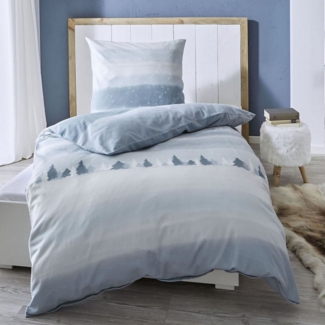 Kaeppel Bettwäsche Feinbiber Let it Snow 135x200 + 80x80 cm 62941 taupe Winterlandschaft, Biber, 2 teilig, Winterbettwäsche aus 100% Baumwolle
