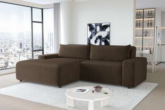 99rooms Tivoli Ecksofa Cordstoff POSO Braun Links mit Kissen