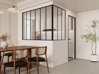 Vente-unique - Glaswand Ecklösung - 180 x 90 x 130 cm - thermolackiertes Aluminium - Schwarz - BAYVIEW