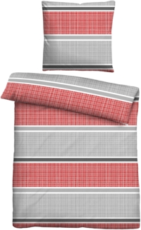 Traumhaft schlafen - Castell - Markenbettwäsche Thermo-Fleece Bettwäsche 0360444 QUERBALKEN, rubin, 1x 155x220 cm + 1x 80x80 cm