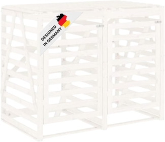 DELUKE® 2er Mülltonnenbox Kiefernholz BOUMI 162x91,5x128,5cm Weiß Mülltonnenverkleidung für 2 Tonnen Müllbox aus Holz Mülltonnenschutz Mülltonnendach