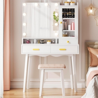 Schminktisch mit LED-Beleuchtung Spiegel Schminkkommode Weiß Schwedisches Design