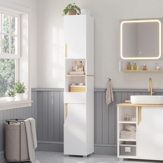 MSMASK Hochschrank Badezimmerschrank mit Schublade, Verstellbare Ablagen (1-St) 2 Offenen Fächern, 30 x 30 x 180 cm