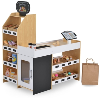 Moni Spielkaufladen W10A214 Holz Kasse Lebensmittel Geld Regale Einkaufstaschen weiß
