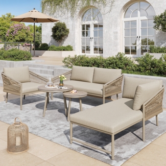 Merax Garten Lounge Set, Seil Gartenmöbel Set, Modernes Outdoor Sofa Set Handgewebtes Seil, Inklusive Aller Sitz- Und Rückenkissen, Balkonset, Garten Und Terrasse, Khaki