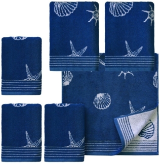 Dyckhoff Handtuch Set mit Muschelmuster, 2 Handtücher (50x100cm), 1 Duschtuch (70x140cm), Walkfrottee (Set, 6-St), mit Muschelmuster, 4 Handtücher (50x100cm), 2 Duschtücher (70x140cm)