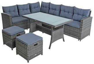 Polyrattan Sitzgruppe Essgruppe Gartenmöbel Lounge Gartengarnitur Anthrazit-Grau