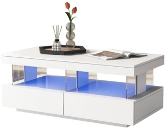 HAUSS SPOLE Couchtisch Couchtisch Holztisch Moderner Sofatisch Glanz Kaffeetisch (Moderner Hochglanz-Sofatisch Wohnzimmertisch Hochglanzoberfläche, 100*60*49.5cm), Langlebige, kratzfeste und glatte Tischplatte LED-Beleuchtung