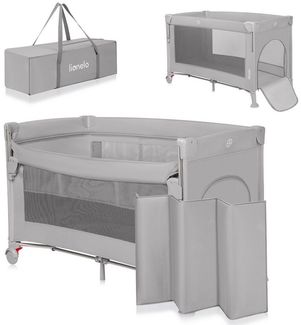 Lionelo Ellen 3 in 1 Reisebett von 0 bis 3 Jahren, Beistellbett für Neugeborene und ältere Kinder bis 15 kg, 2 Matratzenhöhen, Befestigungsgurte, seitlicher Reißverschluss, 2 Rollen, Tasche