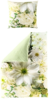 JACK Wendebettwäsche 135x200 cm Digitaldruck Blüten Blumen Lind Bierbaum, Mako-Satin, 2 teilig, seidiger Glanz, elegantes Motiv