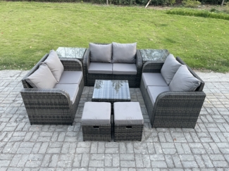 Fimous 8-Sitzer Gartenmöbel Sets Wicker Rattan Möbel Sofa Sets mit quadratischem Couchtisch Liebe Sitz Sofa 2 Kleine Hocker 2 Beistelltische
