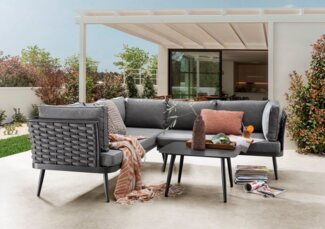 Destiny Gartenlounge-Set RIMINI, (13-tlg, 2x Schenkel, 1x Sofatisch, inkl. Auflagen), Aluminium, Olefin-Rope