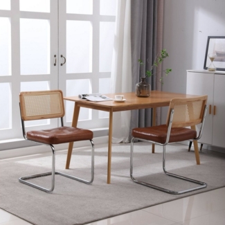 HAUSS SPOLE Esszimmerstuhl Esszimmerstühle 2er Set Sessel Rattan-Esszimmerstühle (Akzentstühle Rattan Esszimmerstühle Set von 2), gepolsterte getuftete Kunstleder