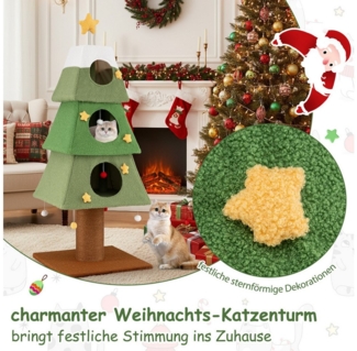 COSTWAY Kratzbaum, Katzenbaum Weihnachten, mit 3 Höhlen, 162 cm hoch