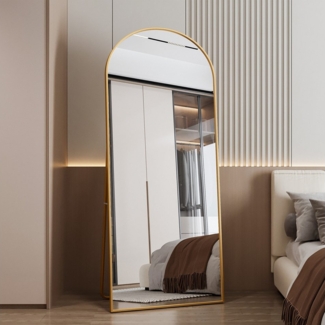 Furnishings Home Ganzkörperspiegel 180x80 Spiegel groß Wandspiegel Schwarz/Gloden mit Metall Alu Rahmen (1-St, Flurspiegel Bodenspiegel, Rechteckig), für Schlafzimmer Garderobe Wohnzimmer Hotel Friseurladen