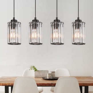 ZMH Pendelleuchte Esszimmer 4 Flammig Schwarz Modern Hängelampe Wohnzimmer Flur, Einfache Installation, ohne Leuchtmittel, Höhenverstellbar Kristall Esstischlampe für Küche