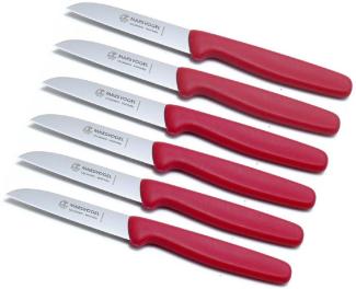 Marsvogel Solingen | Schälmesser Set | 3 gerade Klingen | ergonomische PP-Griffe | 6-teiliges Set | Farbe: Rot