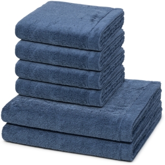 Cawö Lifestyle 6 tlg. Frottier-Set - 4 X Handtuch (50 X 100cm), 2 X Duschtuch (70 X 140cm) - 520 g/m2 - Nachtblau
