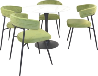Moderne Essgruppe 5-teilig mit Marmor-Glastisch & Samtstühlen