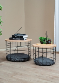 Couchtisch-Set mit Katzenhöhlen 54 x 42 cm Metall Schwarz 90729851 [en. casa]