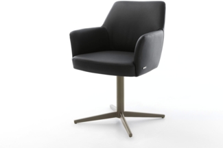 Drehstuhl Xana-Flex mit Armlehnen Echt-Leder Schwarz Fußkreuz Effektfinish Titan 360° drehbar Taschenfederkern