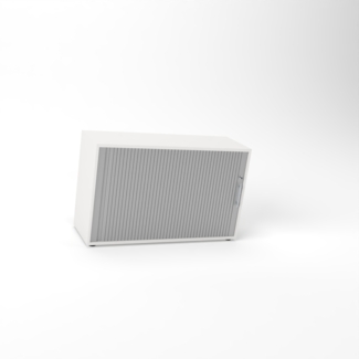 Rheinland Möbel Querrollladenschrank Rollino 120×40×75 cm – abschließbarer Rollladenschrank 2OH in Grau/Silber mit Metall-Bogengriff