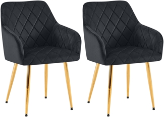 CLP 2er Set Esszimmerstühle Monett mit gepolstertem Samtbezug,schwarz Metall gold