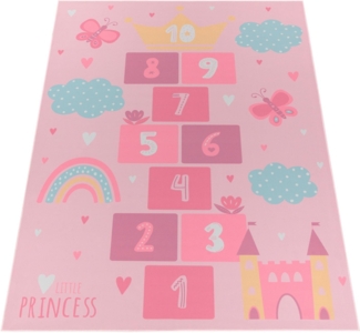 Paco Home Kinderteppich Bino 585, rechteckig, Höhe: 4 mm, Spielteppich, Kurzflor, Motiv Regenbogen & Hüpfkästchen