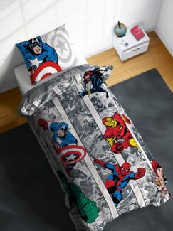 MARVEL Kinderbettwäsche Marvel Comics Bettbezug-Set 135x200 cm + Kissenbezug 80x80 cm, Washed Cotton, 2 teilig, 100 % Baumwolle, maschinenwaschbar, wendbar