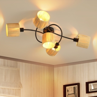 ZMH Deckenstrahler 5 Flammig Deckenleuchte Wohnzimmer - Deckenspots Vintage Schwarz Natürlich Strahler Innen Umgeben DesignDeckenlampe E14 Papier Spots für Flur Schlafzimmer (Ohne Leuchtmittel)