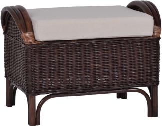 MiaMöbel Rattan Hocker 'Panama' dunkelbraun 100% Baumwolle, Massivholz, Rattan Mahagoni Landhaus