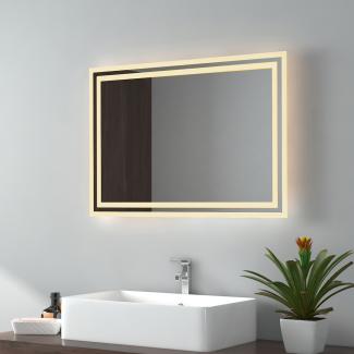 EMKE Badspiegel mit LED Beleuchtung 70x50cm Warmweißes Licht Wandschalter IP44 Wandspiegel